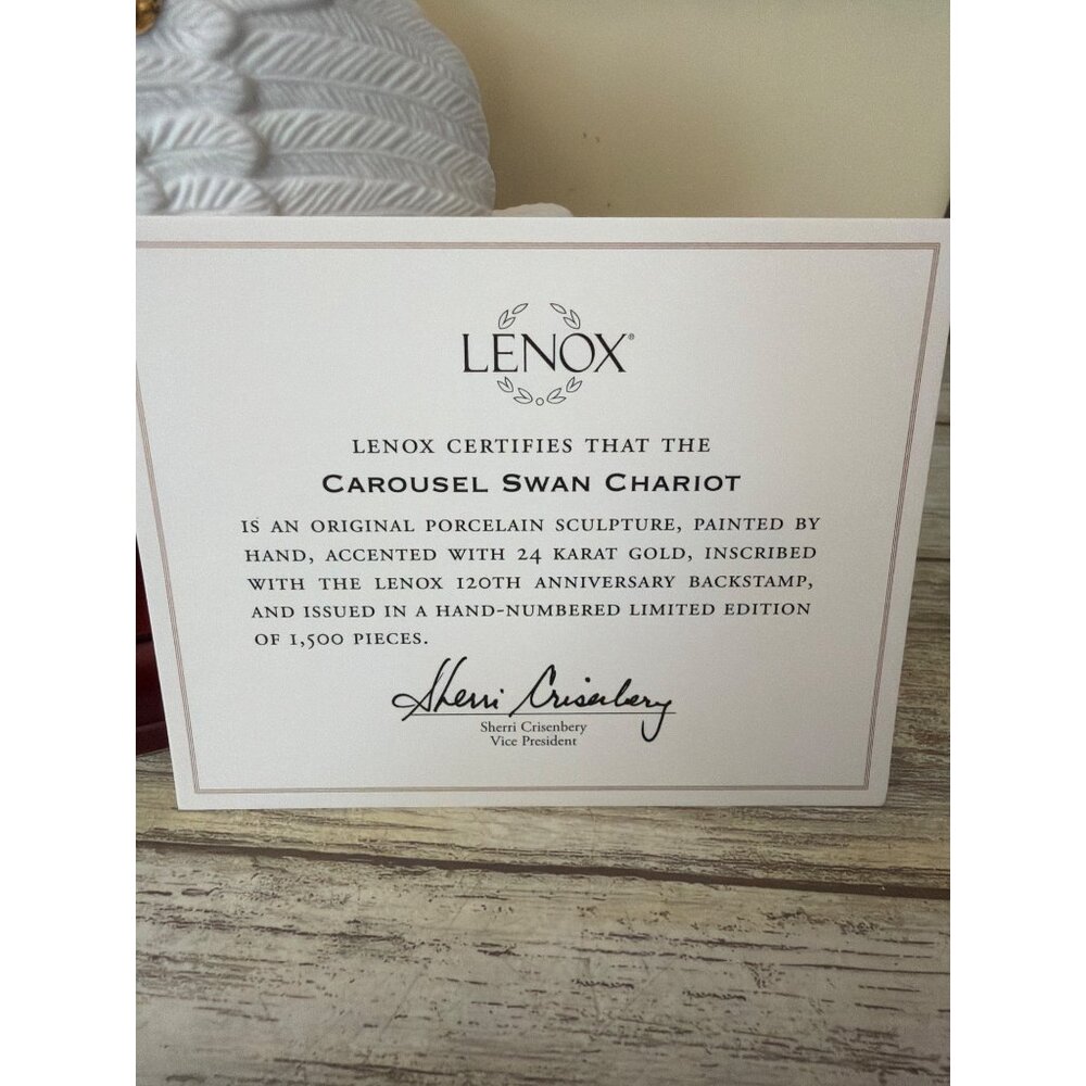 Lenox Carousel Swan Chariot with Wood Base 2009 Ltd Ed 120th Anniversary NIB - Picture 2 of 16